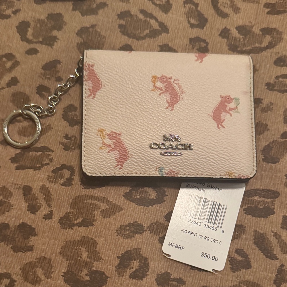 🐷 Coach Cream Party Pig Trail Bag Zip Wallet  and Credit Card Holder Keychain - Picture 8 of 17